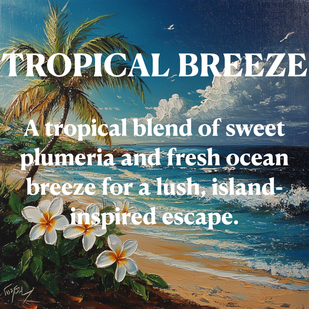 TROPICAL BREEZE
A tropical blend of sweet plumeria and fresh ocean breeze for a lush, island-inspired escape.