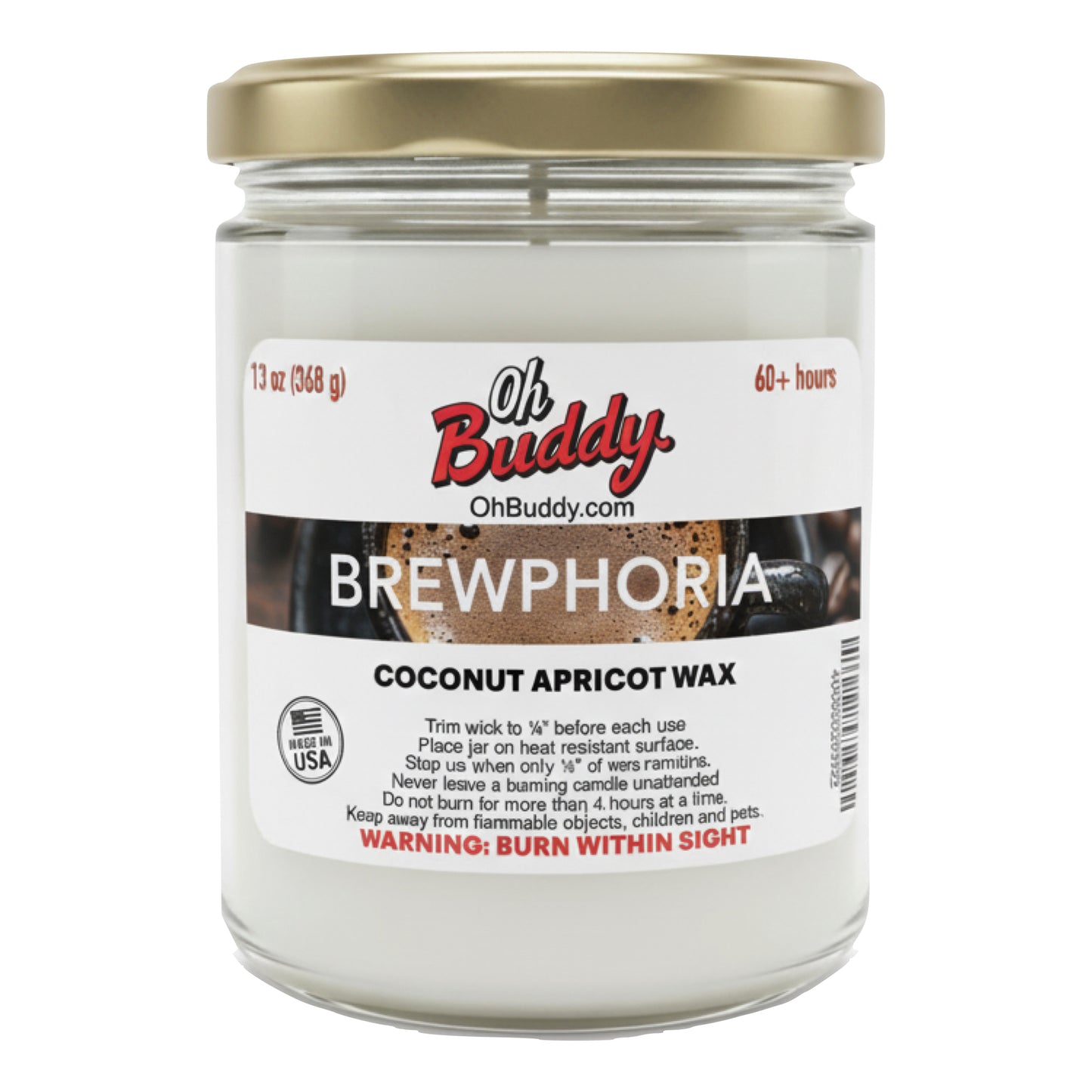 Jar of Oh Buddy Brewphoria coconut apricot wax on a white background