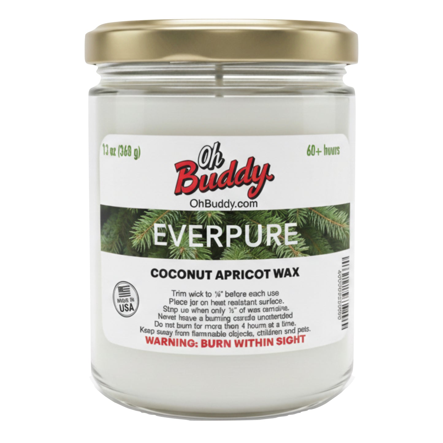 Jar of Oh Buddy Everpure coconut apricot wax candle with label on a white background