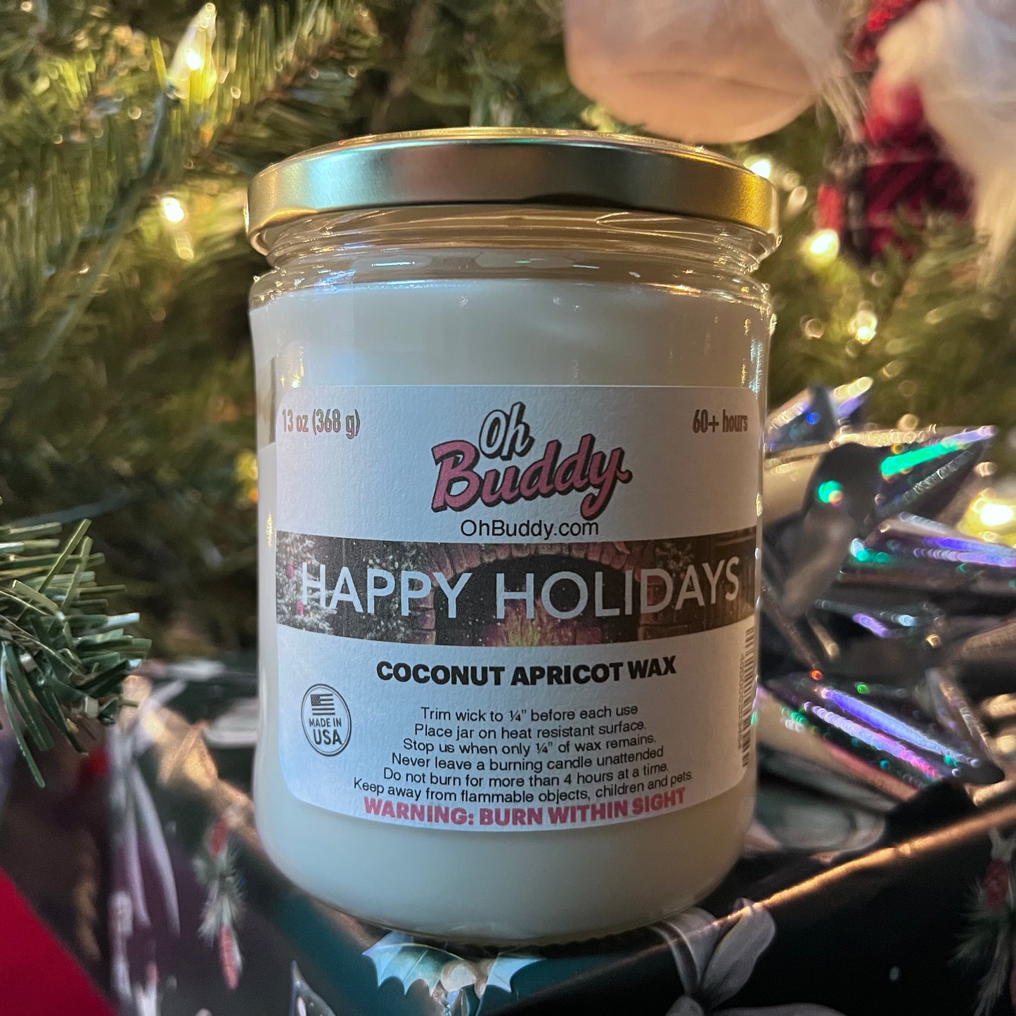 Happy Holidays Glass Candle