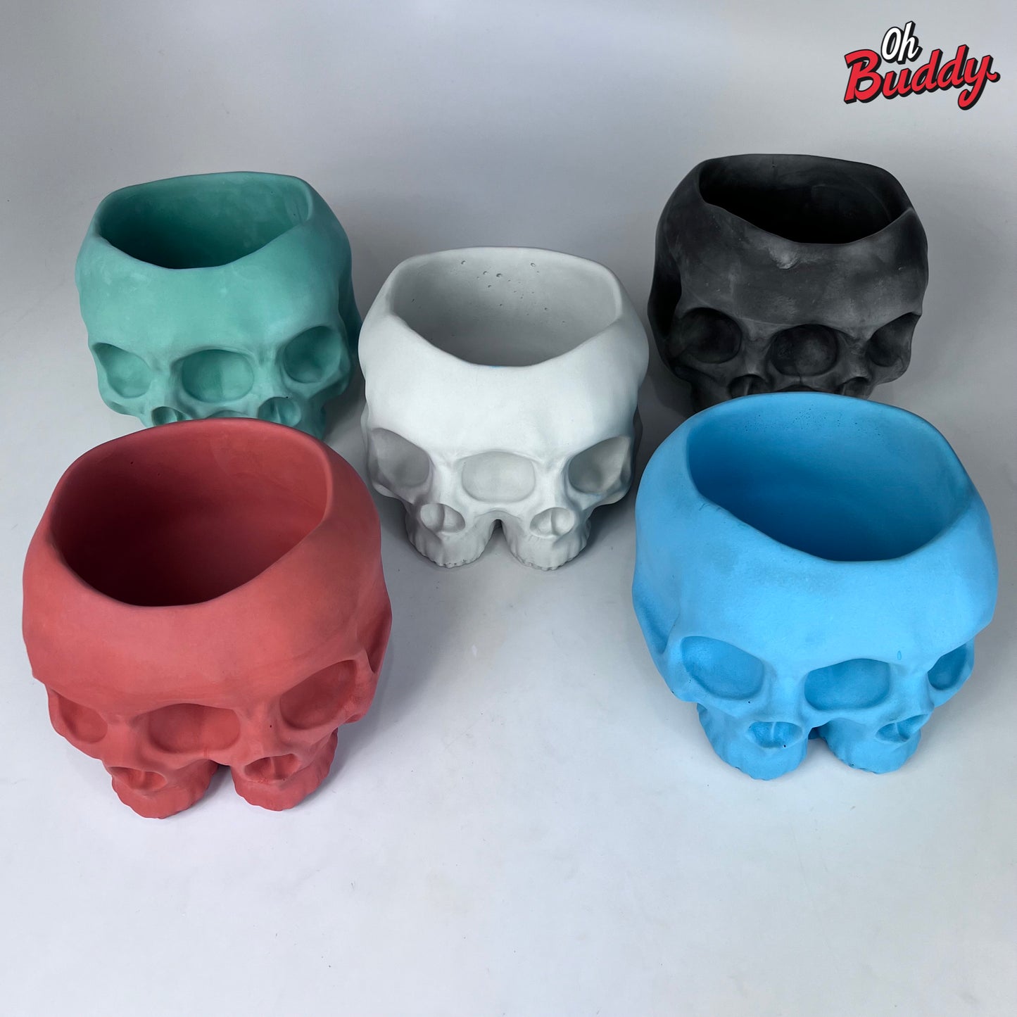 Large Double Skull Cement Pot Planter - Choose Your Color