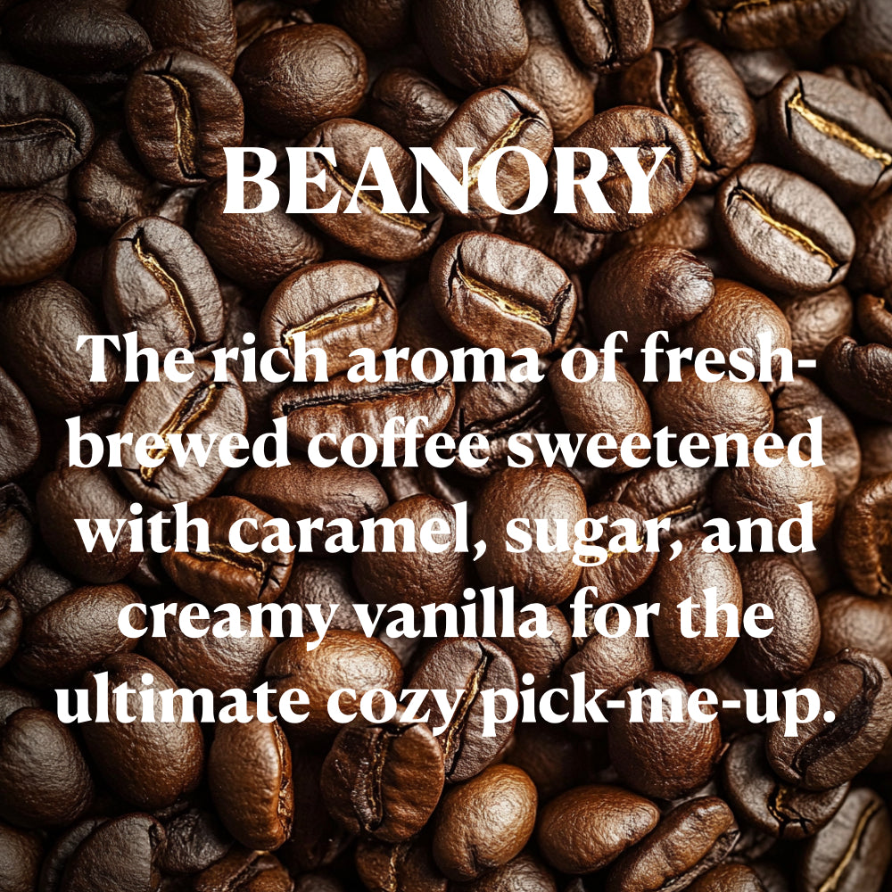 BEANORY
The rich aroma of fresh-brewed coffee sweetened with caramel, sugar, and creamy vanilla for the ultimate cozy pick-me-up.