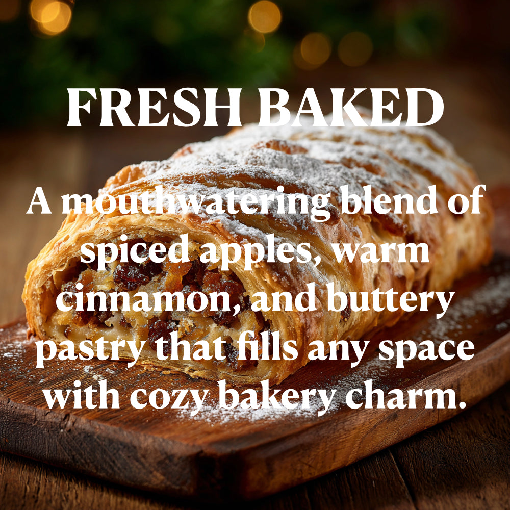 FRESH BAKED
A mouthwatering blend of spiced apples, warm cinnamon, and buttery pastry that fills any space with cozy bakery charm.
